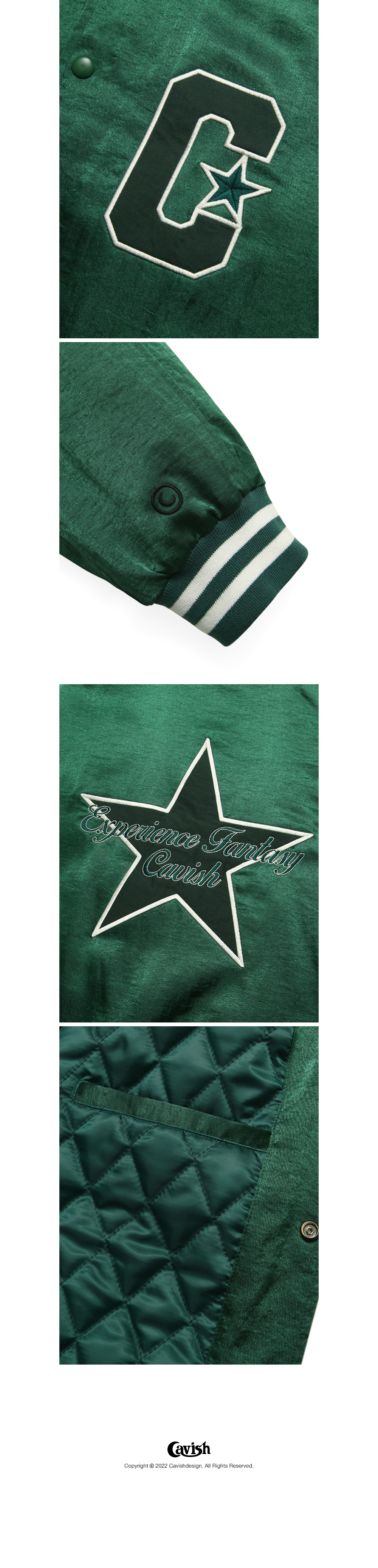 MUSINSA | CAVISH SELLER LOGO BASEBALL JACKET GREEN(CV2CSUB940A)