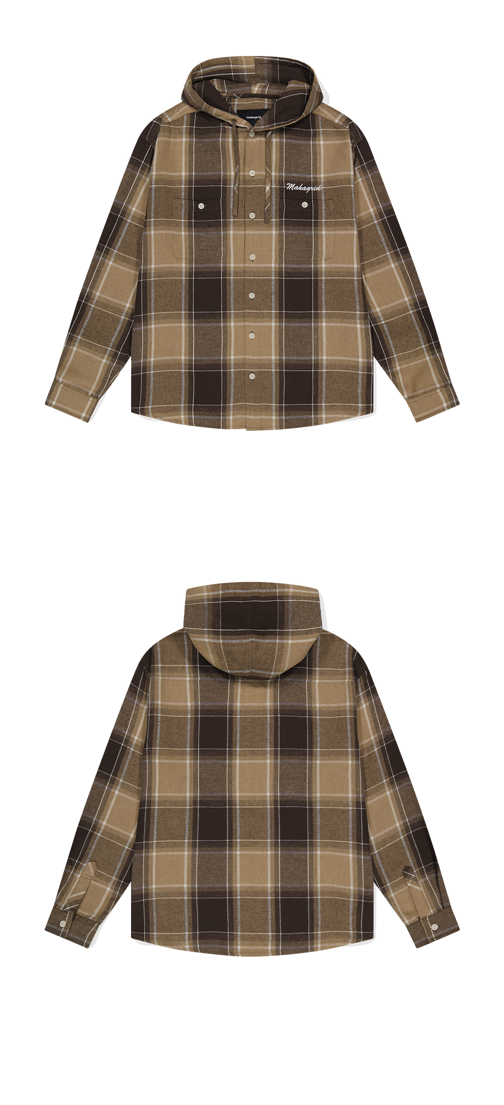 mahagrid (マハグリッド) HOODED OMBRE CHECK SHIRT BROWN(MG2DFMW380A