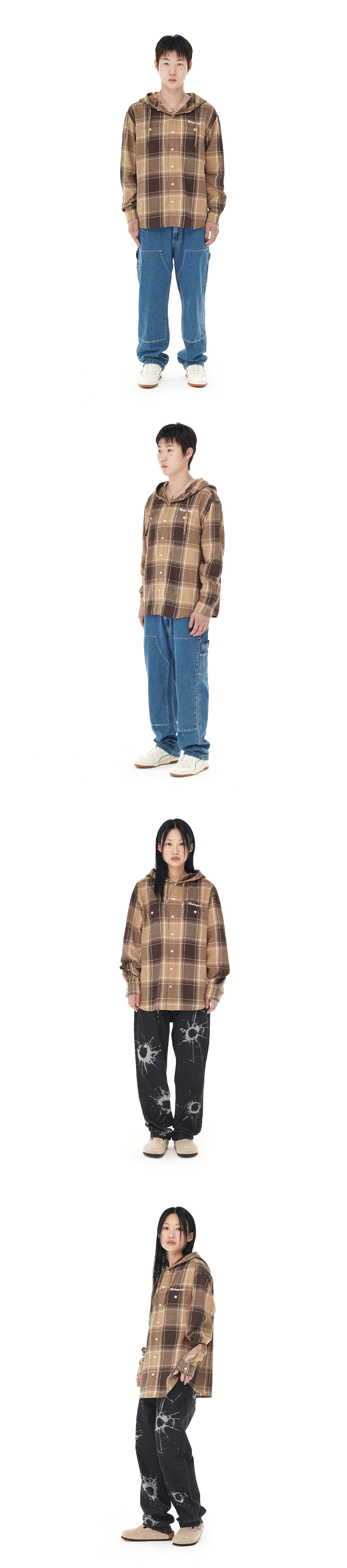 mahagrid (マハグリッド) HOODED OMBRE CHECK SHIRT BROWN(MG2DFMW380A